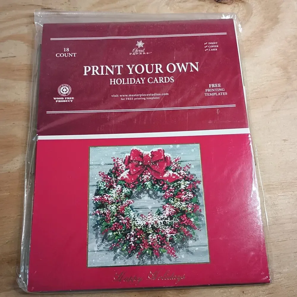 Lot 4 Great Papers Print Your Own Holiday Christmas Cards Wreath Berries 72 Ct